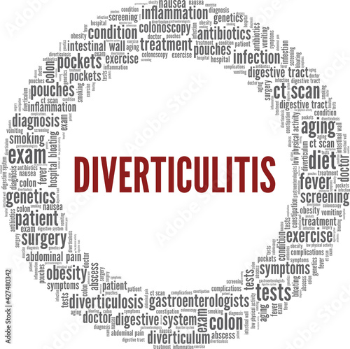 Diverticulitis vector illustration word cloud isolated on a white background.