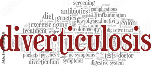 Diverticulosis vector illustration word cloud isolated on a white background.