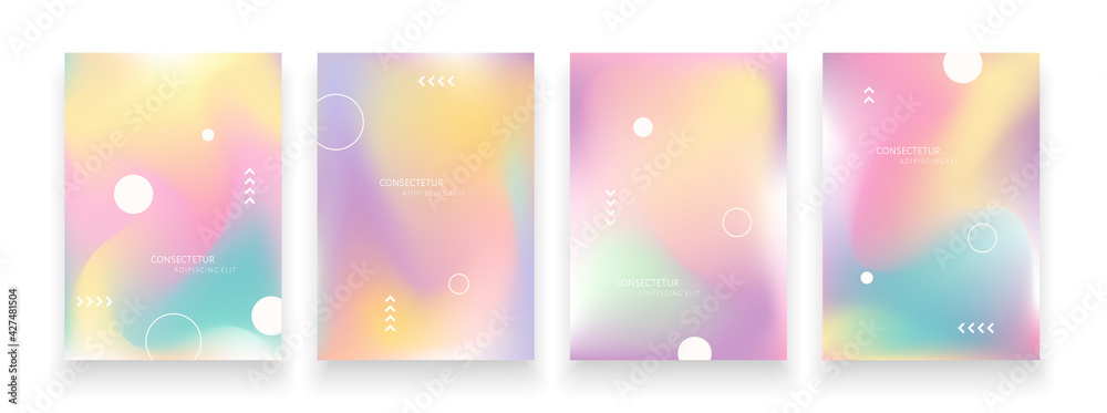 Gradient covers set with geometric elements. Vector template for placards, banners, flyers and presentations. EPS 10 illustration.