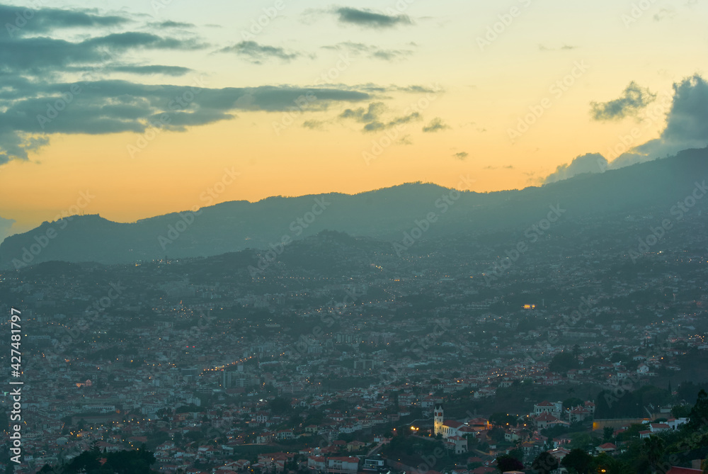 cityscape at dusk Funchal Madeira island