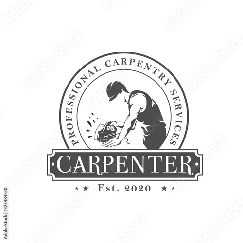 Rustic Emblem Professional Carpentry Service premium vector