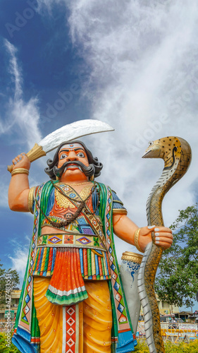 The Statue of Mahishasura outside chamundeshwari temple in Mysore India photo