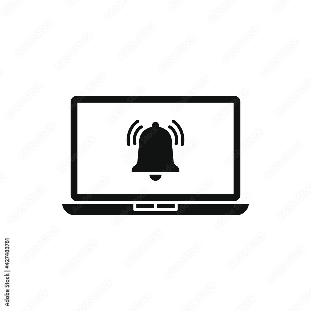 Notification on laptop screen icon flat style isolated on white background. Vector illustration Notification on laptop screen icon flat style isolated on white background. Vector illustration