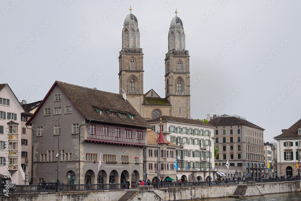 View of the facades of old medieval houses in old city, Zurich, Switzerland