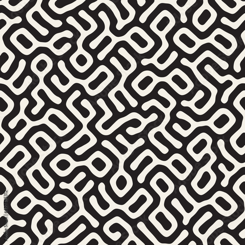 Vector seamless pattern. Monochrome organic shapes texture. Abstract rounded messy lines stylish background.
