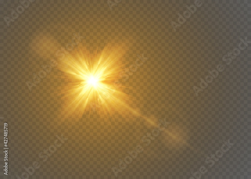 Sunlight translucent special light effect design. Vector blur in radiance light. Isolated sunlight transparent background.