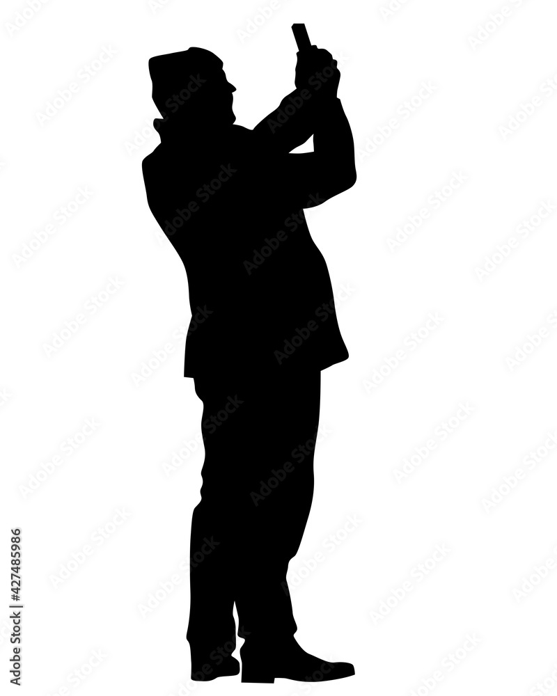 Photograph and photo camera on street. Isolated silhouettes of people on white background Photograph and photo camera on street. Isolated silhouettes of people on white background