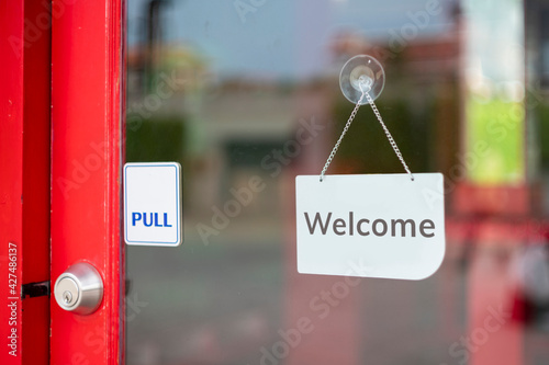 Welcome sign outside a restaurant, store, office or other