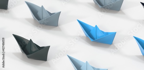 direction paper boat ship business concept 3d  blue