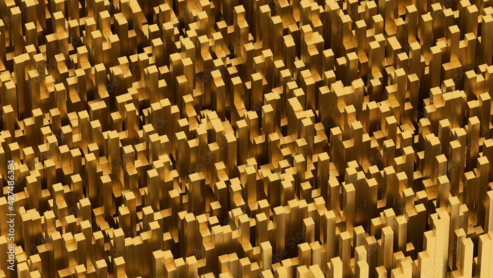 3d render abstract background pattern many golden objects