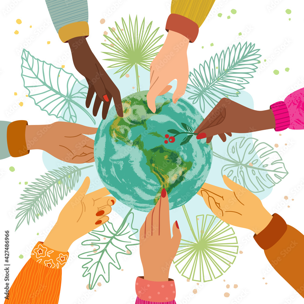 Colored vector illustration in flat style. Happy earth day concept with ...