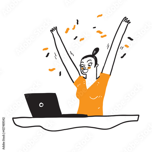 Portrait of an excited young girl with laptop