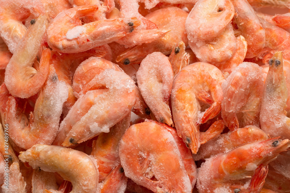Fresh shrimps in ice. Top view. Fresh shrimps in ice. Top view.