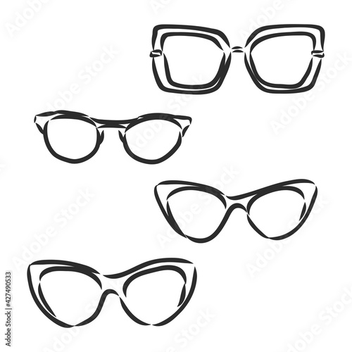 Drawn glasses vector set. Retro hipsters style.