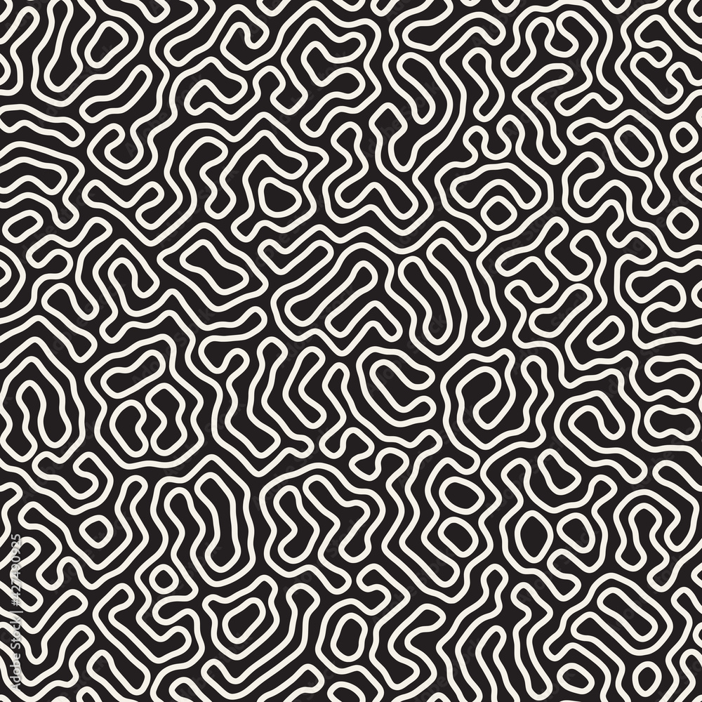 Vector seamless pattern. Monochrome organic shapes texture. Abstract rounded messy lines stylish background.