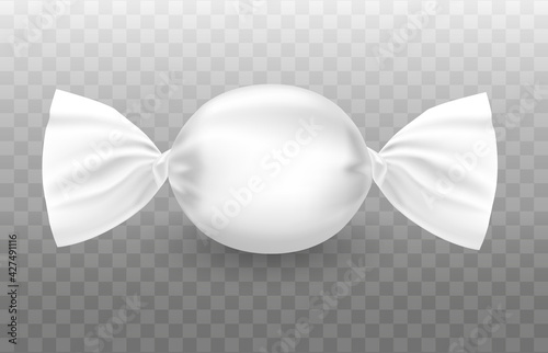 Candy mockup isolated on transparent background. Round Candy Wrapper. Vector 3d realistic. White packaging. blank template for branding. Ready for design. EPS10. 