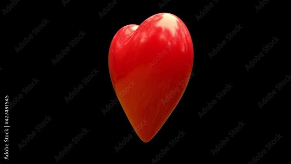 rounded 3d heart that rotates on its axis, with a red texture and soft reflections with alpha