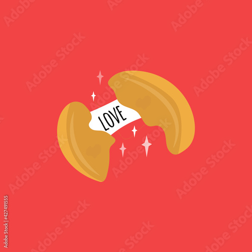 chinese love prediction cookies isolated on blue background. A note in a cookie. Design element for blogs, postcards. Vector illustration, flat