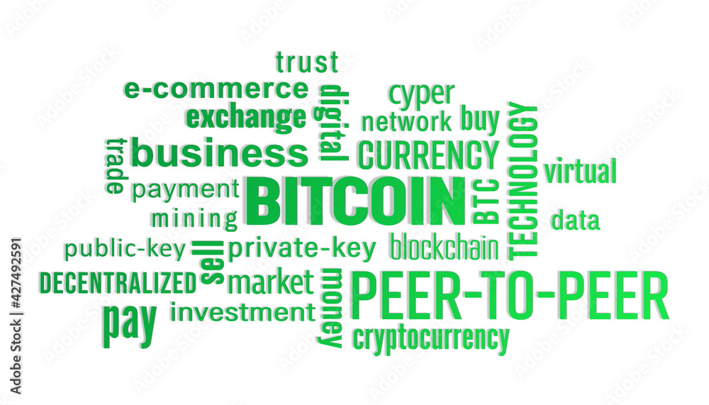 Illustration of a keyword cloud with green text - bitcoin Illustration of a keyword cloud with green text - bitcoin