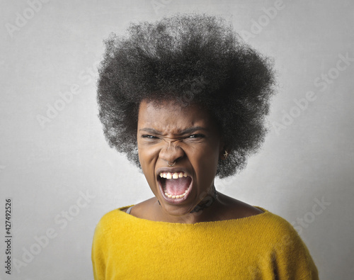 portrait of screaming black girl