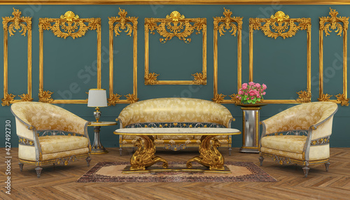 3d render of a victorian living room - classic style
