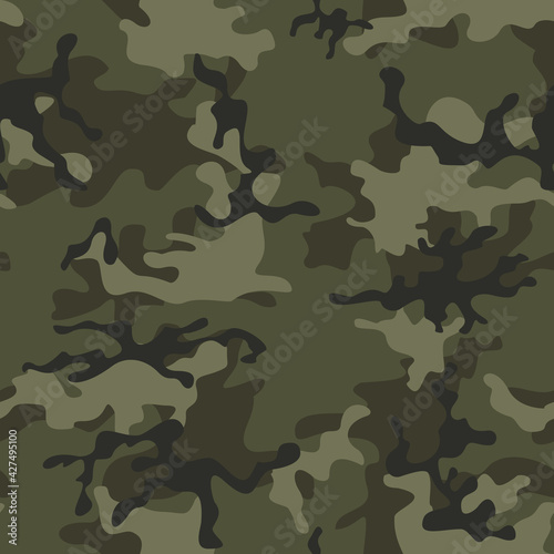 Camouflage woodland seamless vector pattern, military texture for printing.