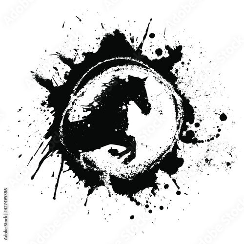 Grunge horse black vector illustration ink splashes