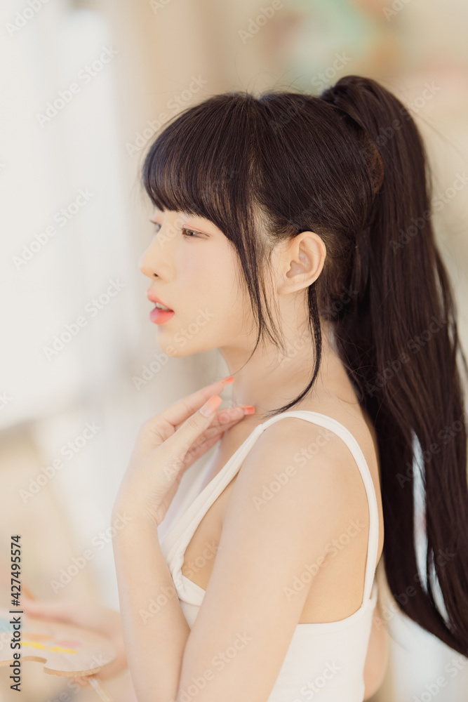Headshot portrait of young asian woman sexy girl with long hair using as background cosmetics woman makeup fashion people model Headshot portrait of young asian woman sexy girl with long hair using as background cosmetics woman makeup fashion people model