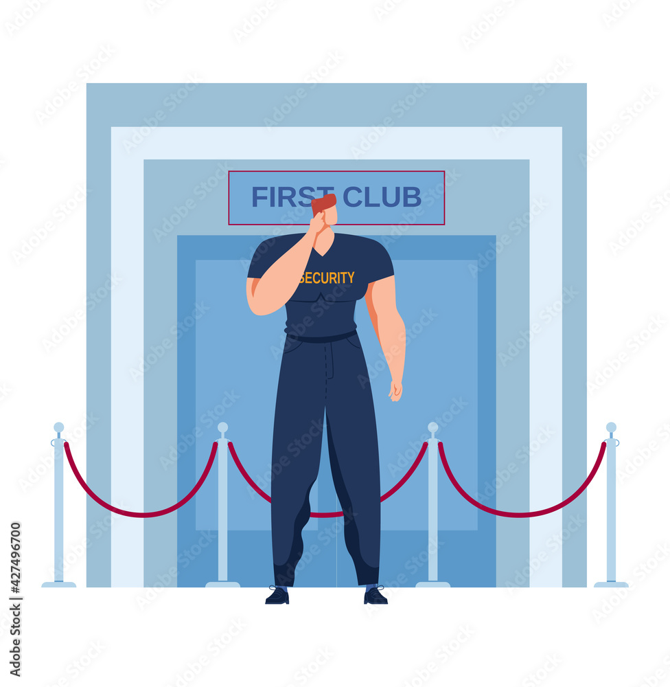 Nightclub security, party entrance control, night club nightlife, security  person, design, cartoon style vector illustration. Векторный объект Stock |  Adobe Stock