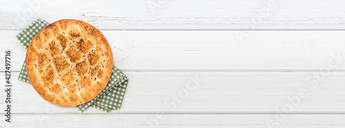 Ramadan pita and table. on the table. White space