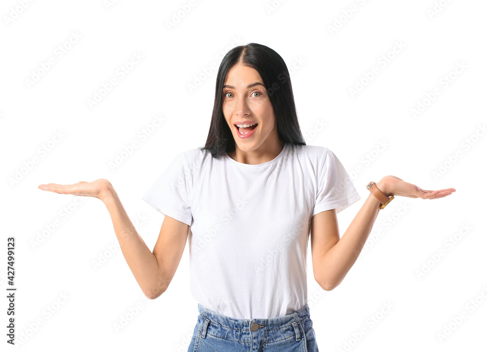 Happy young woman on white background Happy young woman on white background