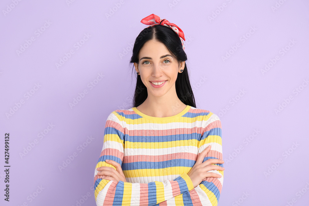 Beautiful young woman on color background Beautiful young woman on color background