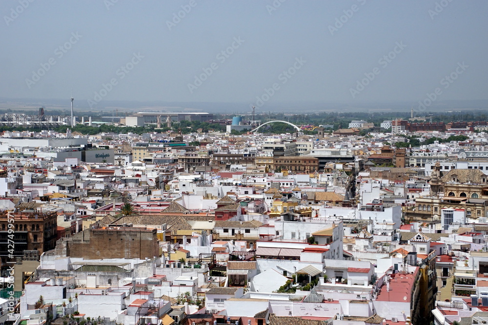 Obraz premium City View from Giralda Spire Bell Tower in Seville Cathedral in Andalusia Spain.