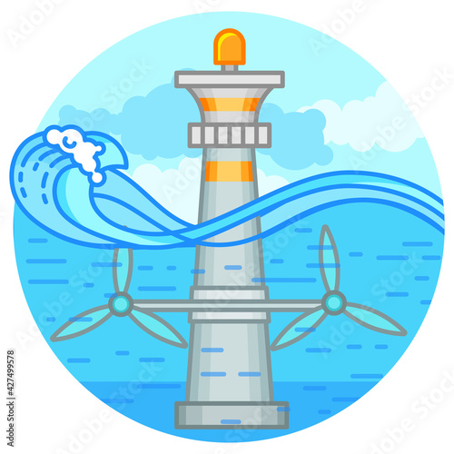 Tidal energy power plant. Eco Green Energy concept. Vector illustration in flat style