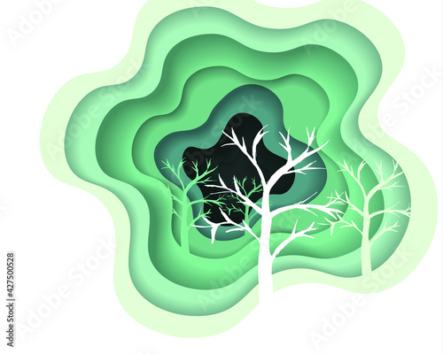 nature concept in trendy craft style.Think green 3D abstract green wave background with paper cut shapes. Thought bubble. Vector design layout for business presentations, posters.Ecology concept.Eps10