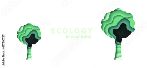 nature concept in trendy craft style.Think green 3D abstract green wave background with paper cut shapes. Thought bubble. Vector design layout for business presentations, posters.Ecology concept.Eps10