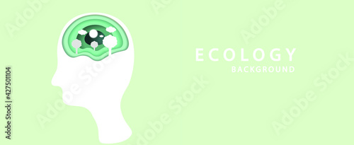 nature concept in trendy craft style.Think green 3D abstract green wave background with paper cut shapes. Thought bubble. Vector design layout for business presentations, posters.Ecology concept.Eps10