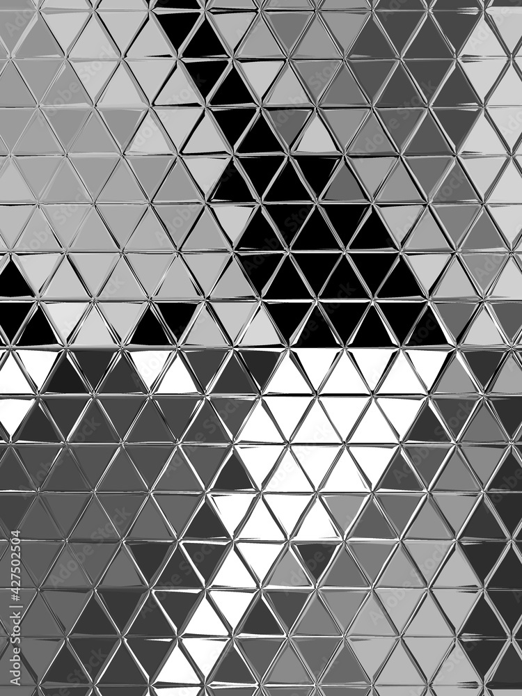 geometric triangular mosaic patterns and designs in black and white and shades of grey