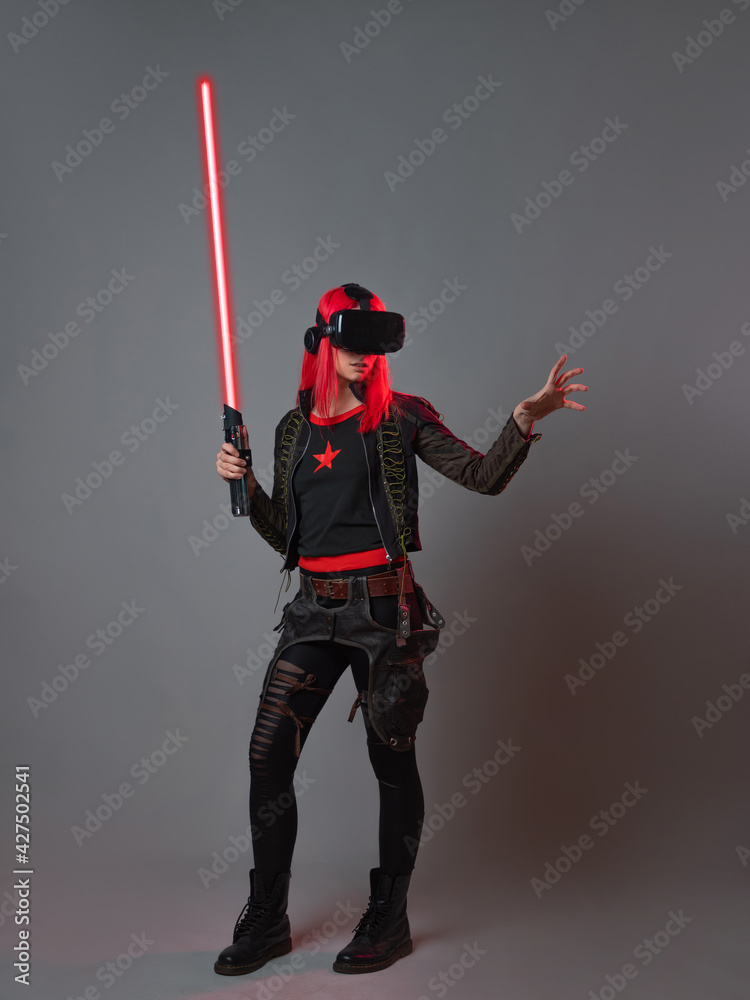 Stylish young gamer in a virtual reality helmet, playing in simulations, Stylish young gamer in a virtual reality helmet, playing in simulations,