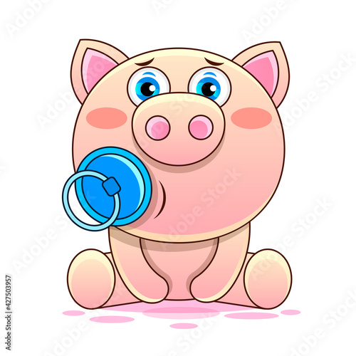 Cute pig cartoon Vector Sign for print, in comics, Fashion, pop