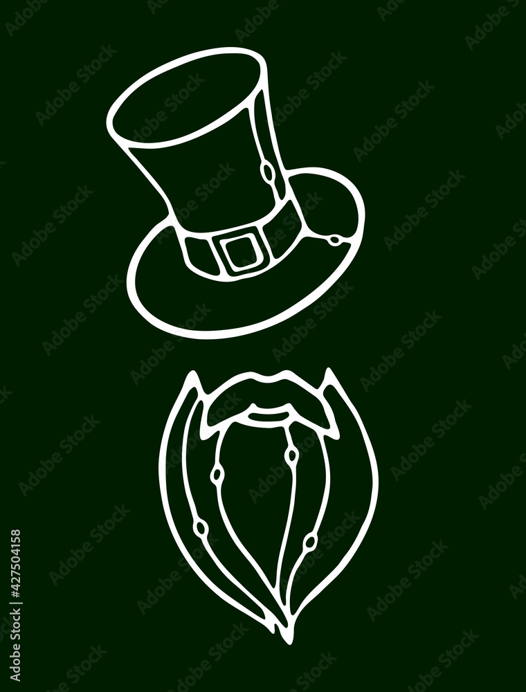 Vector Outline Man with a beard in a hat. Irishman portrait vector illustration in Doodle style. St. Patrick’s day design