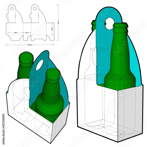 Two pack of beer bottles self assembly and Die-cut Pattern. The .eps file is full scale and fully functional. Prepared for real cardboard production.