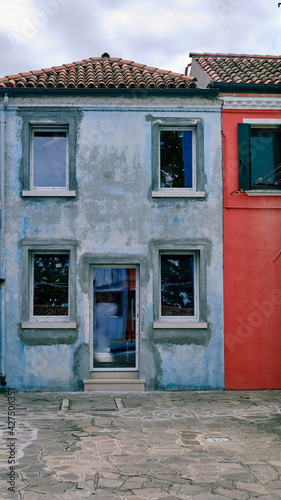 Fishermen s colored facade house in renovation  Burano  Venice  Italy