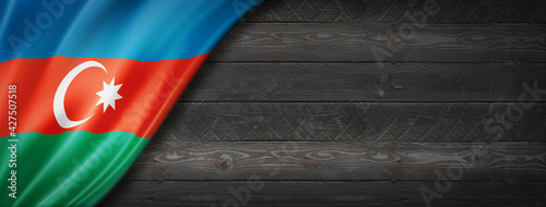 Azerbaijani flag on black wood wall banner