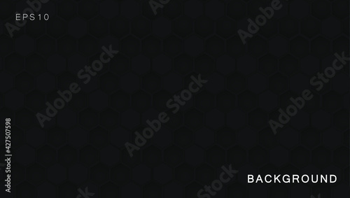 Geometric themed screen illustration design, hexagon design. Modern. Dark color embossed design.For wallpaper.Embossed hexagon black background.ight and shadow.modern background.Vector.black surface 