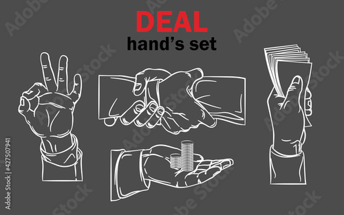 male hands making a deal with money business illustration