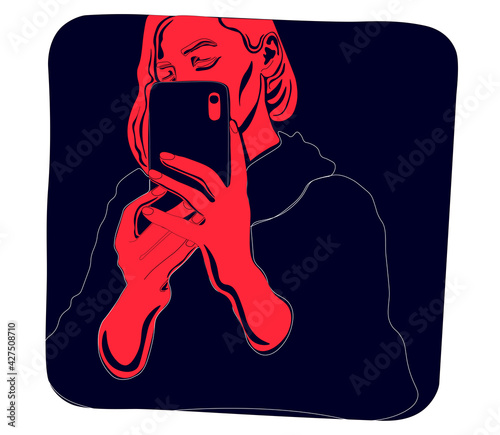 Portrait of a short-haired girl. Androgin looking with a sidelong glance. Diversity. Avatar for a social network. Student. Vector flat illustration