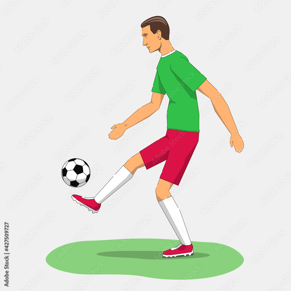 Soccer football player with ball. Vector icon