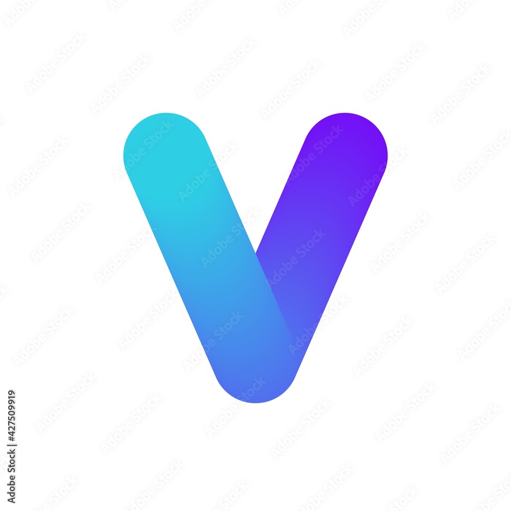 Initial V letter logo design. Gradient twisted ribbon for logotype, title, header, company name. Vector illustration Initial V letter logo design. Gradient twisted ribbon for logotype, title, header, company name. Vector illustration