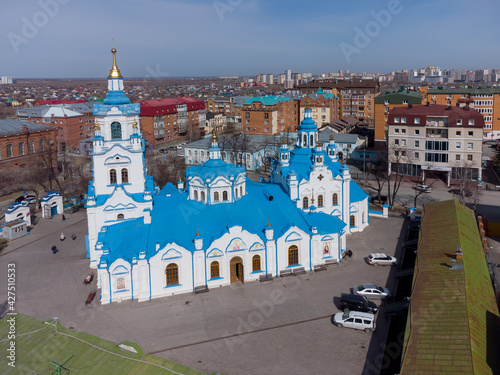 Aerial view on Znamensky church. Tyumen. Russia